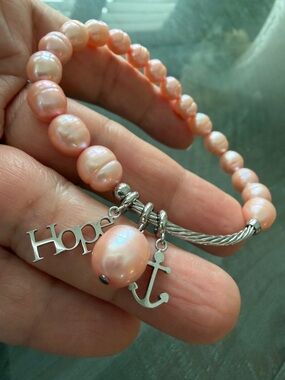 QVC Honora Cultured Pearl hope Charm Stretch Bracelet